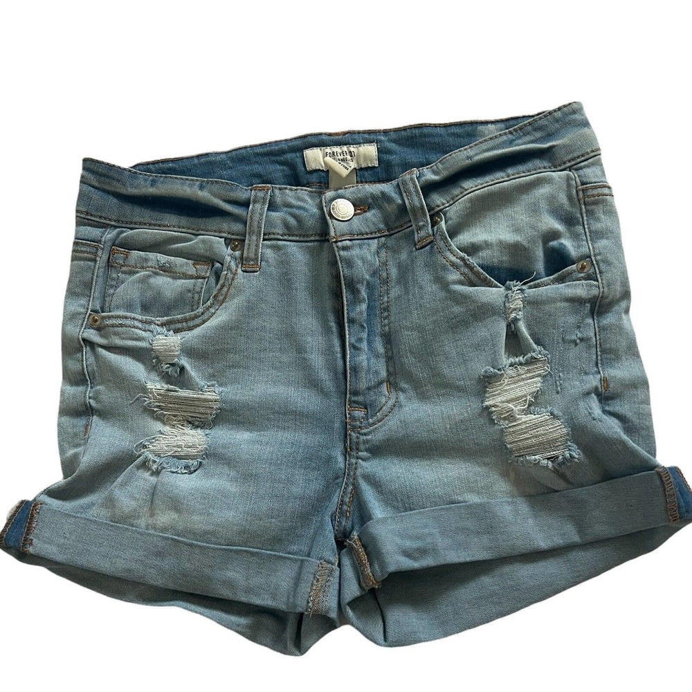 Forever 21 Shorts Womens Size 28 Regular Distressed Cuffed Blue Denim Jean